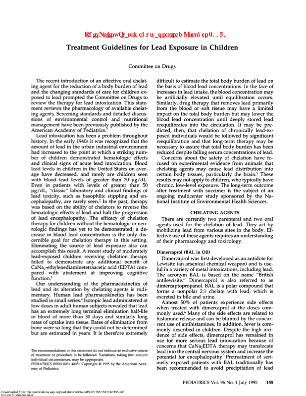 Treatment Guidelines for Lead Exposure in Children, 1995