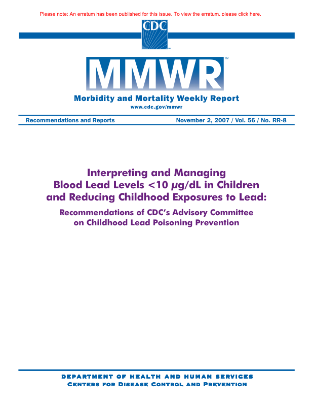 Interpreting and Managing Blood Lead Levels Below 10 µg/dL, 2007