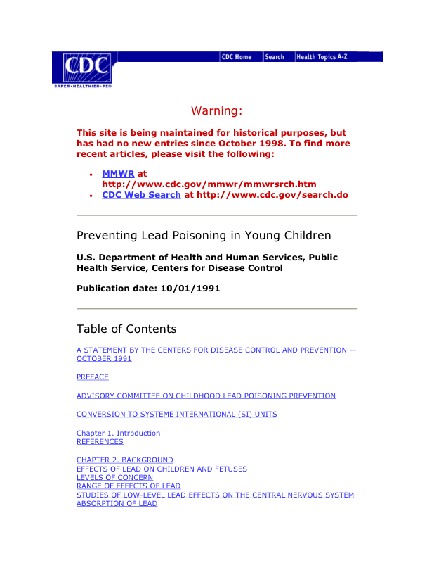 Preventing Lead Poisoning in Young Children, October 1991